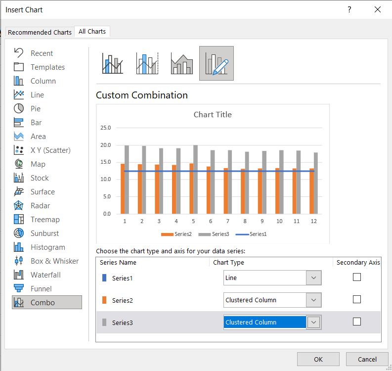 Microsoft Excel dialog box allowing the user to customize a chart