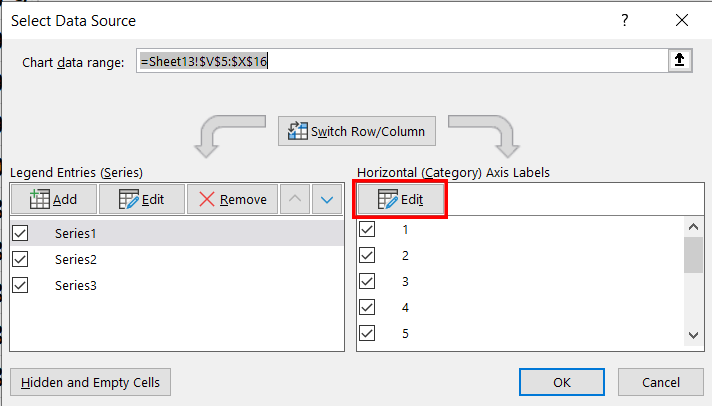 Screenshot of an Excel "Select Data Source" dialog box