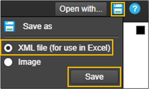 A screenshot of the save dialog with "Save as - XML file" highlighted.